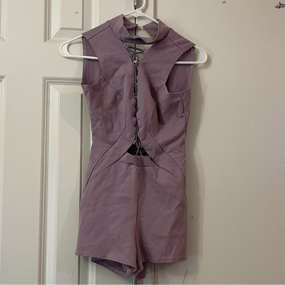Lavender jumpsuit short gently used rave/club wear lac bleu size medium